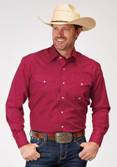 Roper Men's Long Sleeve Solid Poplin Stretch Red Western Shirt (03-001-0265-2107 RE)