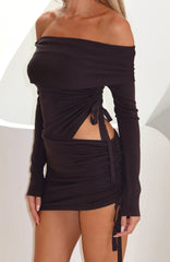 Sweet Sting Long Sleeve Mini Dress Chocolate