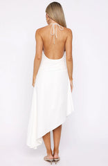 Night Hussle Halter Midi Dress White