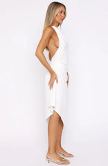 Night Hussle Halter Midi Dress White