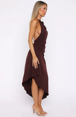 Night Hussle Halter Midi Dress Burgundy