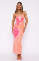 Telling Me Lies Sequin Maxi Dress Tangerine Blossom