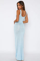 Marine Mist Sequin Knit Maxi Dress Blue